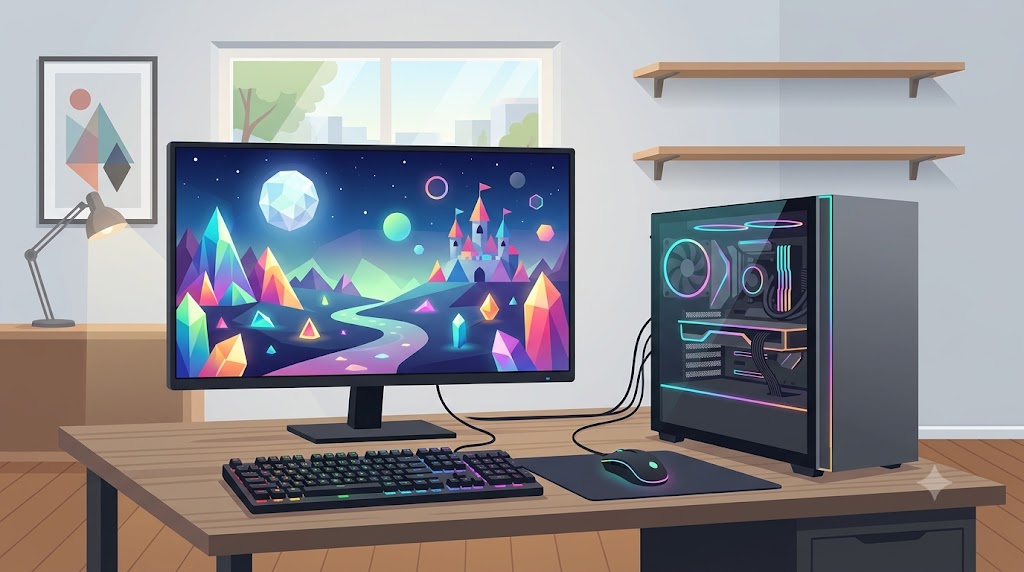 ゲーミングPCでAI画像生成をするイメージ
