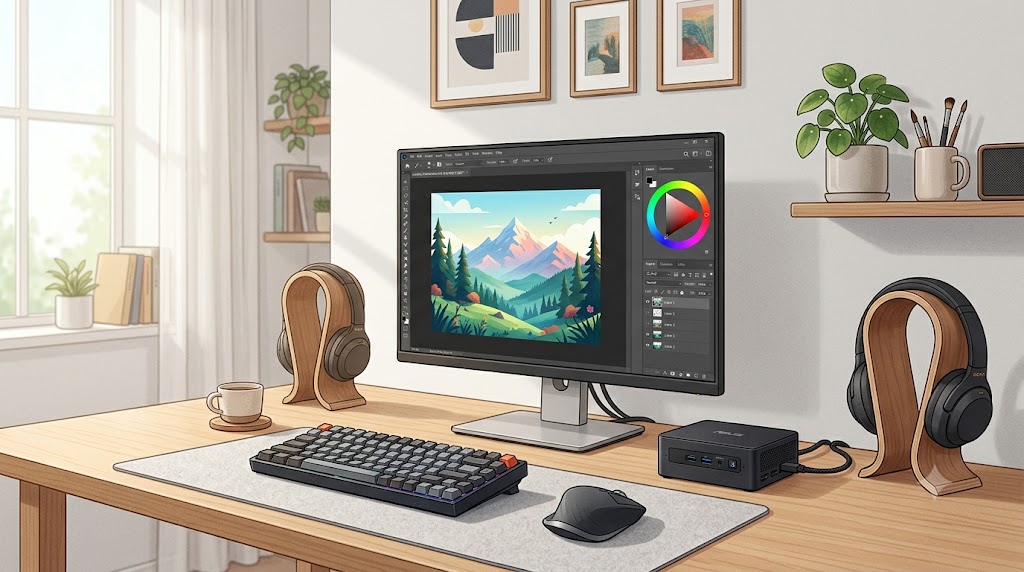 ミニPCでAI画像生成をするイメージ