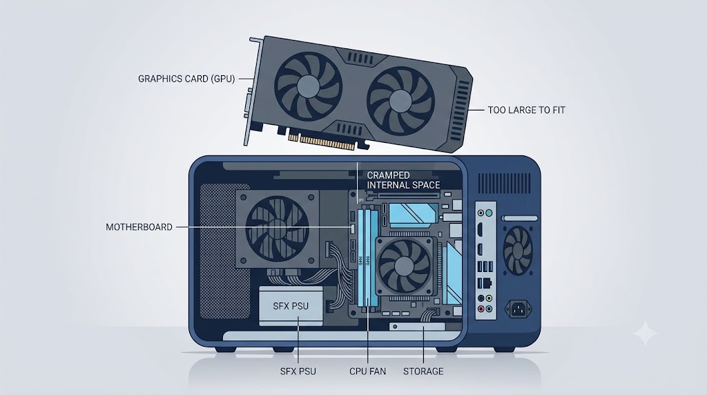 ミニPCの構造的な限界を示すイメージ