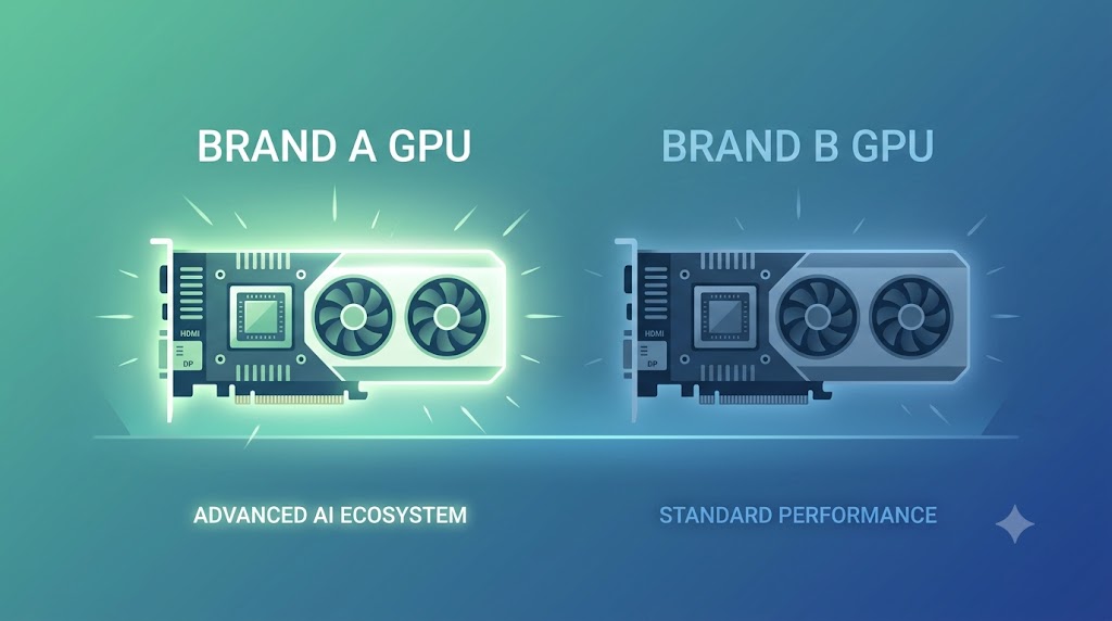 AI画像生成用GPUのNVIDIAとAMDを比較するイメージ
