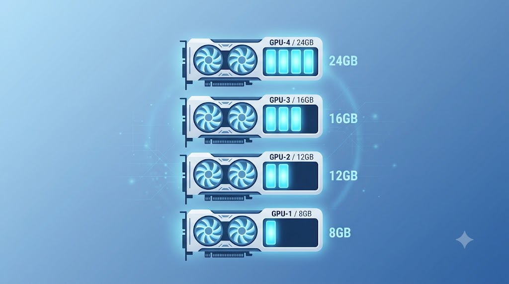 GPUのVRAM容量ごとの余裕度を示すイメージ